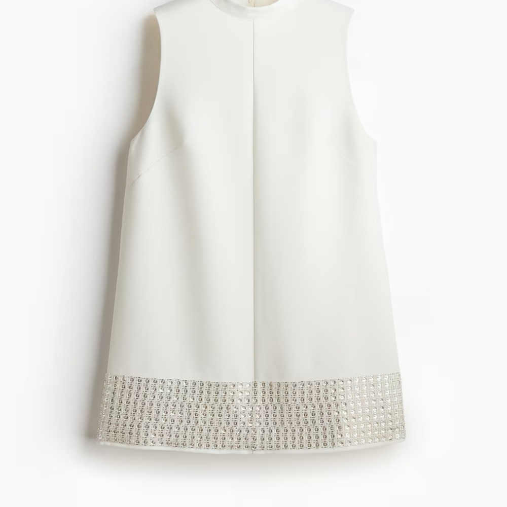 Sleeveless White Dress / Tunic with Silver Embellishments